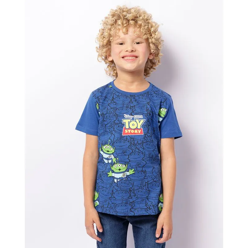 Camiseta Infantil Disney Aliens Toy Story Manga Curta Azul 10