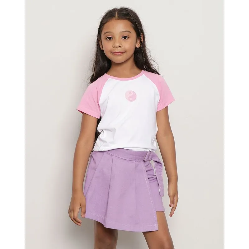 Blusa Infantil Manga Curta Raglan Estampa com Glitter Rosa 8