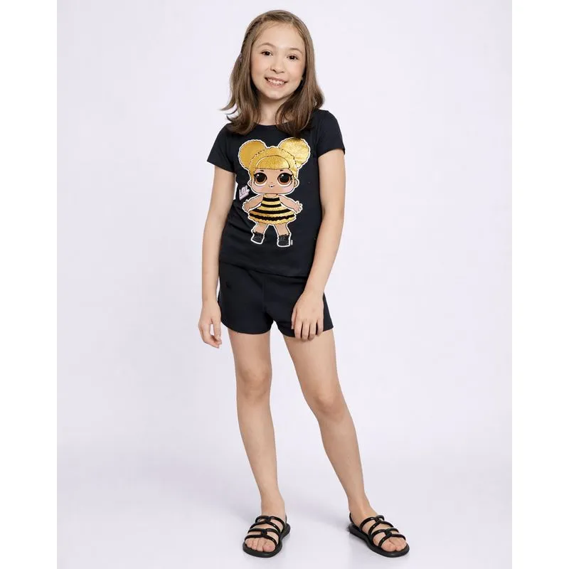 Shorts Infantil Moletinho Curto Preto 8