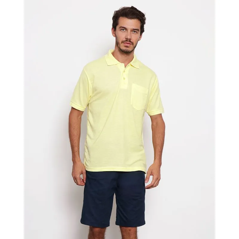 Camisa Polo Masculina Com Bolso Frontal Básica Amarela GG