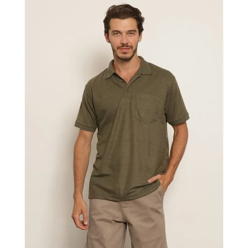 Camisa Polo Masculina Piquet Com Bolso Manga Curta Verde GG