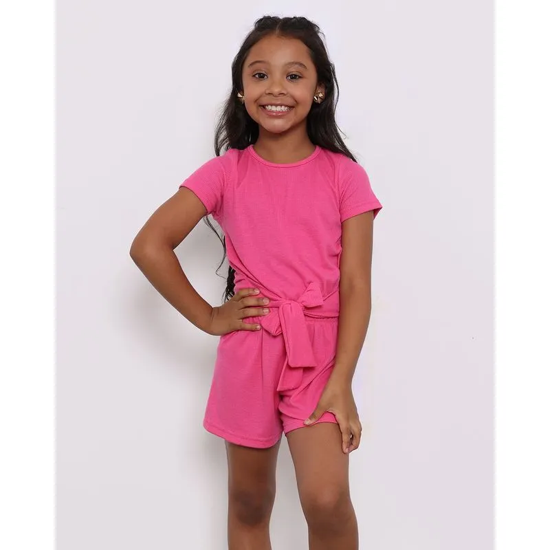 Macaquinho Infantil Curto Com Faixa Rosa Escuro 4