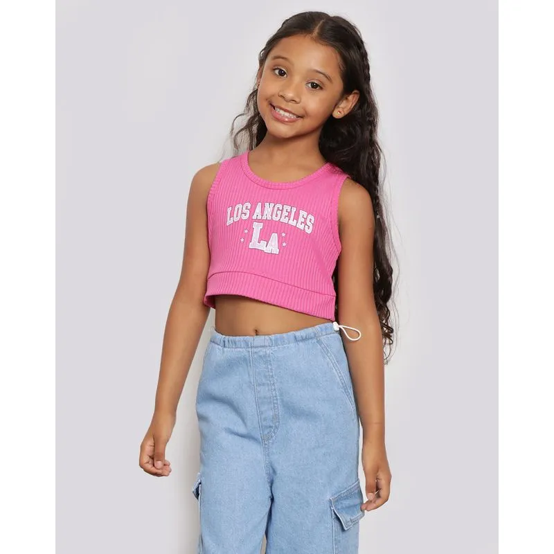 Regata Infantil Cropped Estampa Los Angeles Canelada Rosa 10