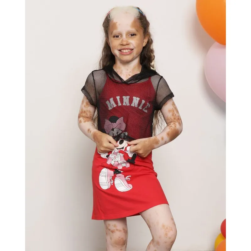 Vestido Infantil Alcinha Com Blusa Telada Disney Minnie Vermelho 8