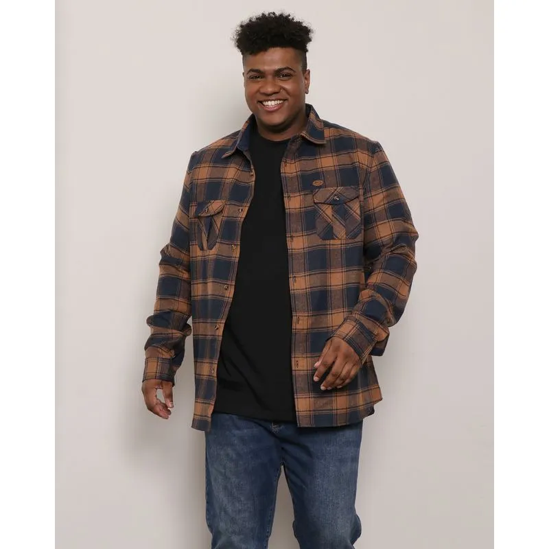 Camisa Plus Size Masculina Gangster Xadrez Flanelada Marinho G3