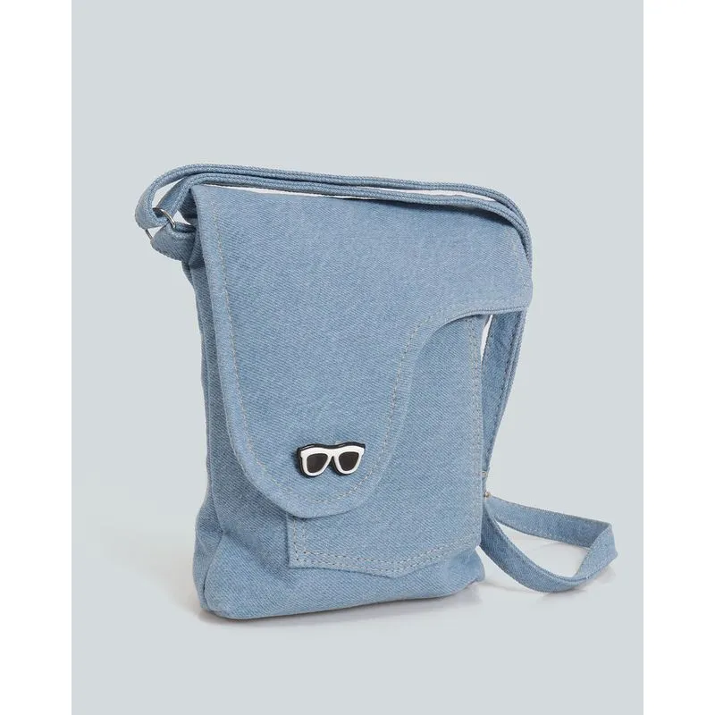 Bolsa Feminina Jeans Shoulder Broche Oculuos Bag Bag Azul UN