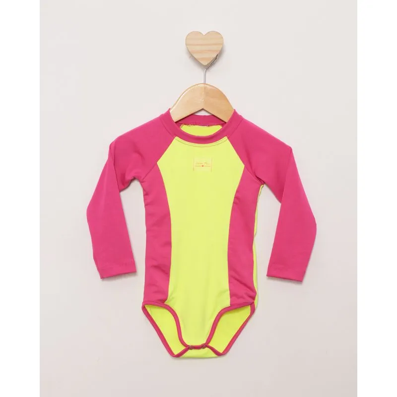 Maio Bebê Proteção UV +50 Manga Comprida Raglan Recortes Rosa 1