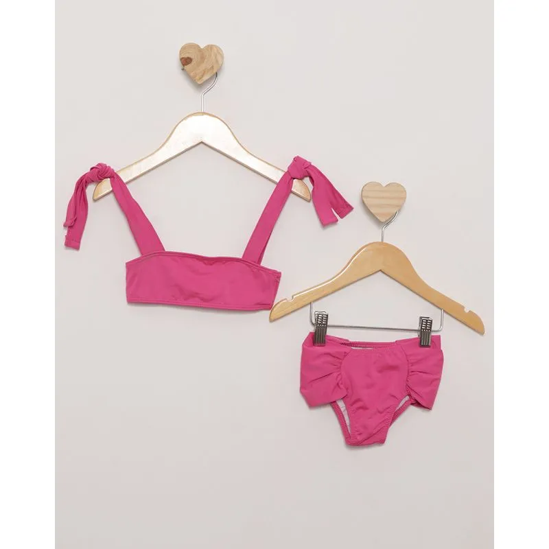 Biquíni Conjunto Infantil Menina Drapeado Rosa 2