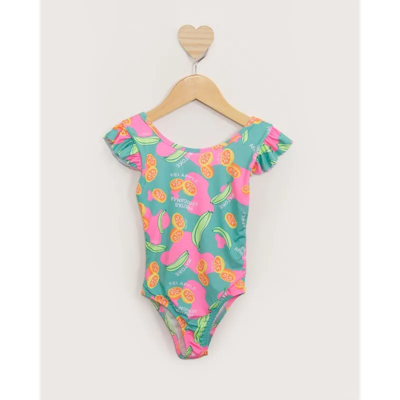 Maiô Infantil Regata Com Babado Estampa Frutas Verde 4