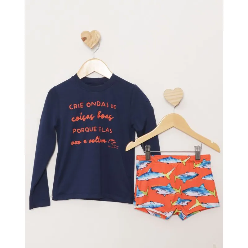 Conjunto Infantil Praia Manga Longa Estampa Marinho 8