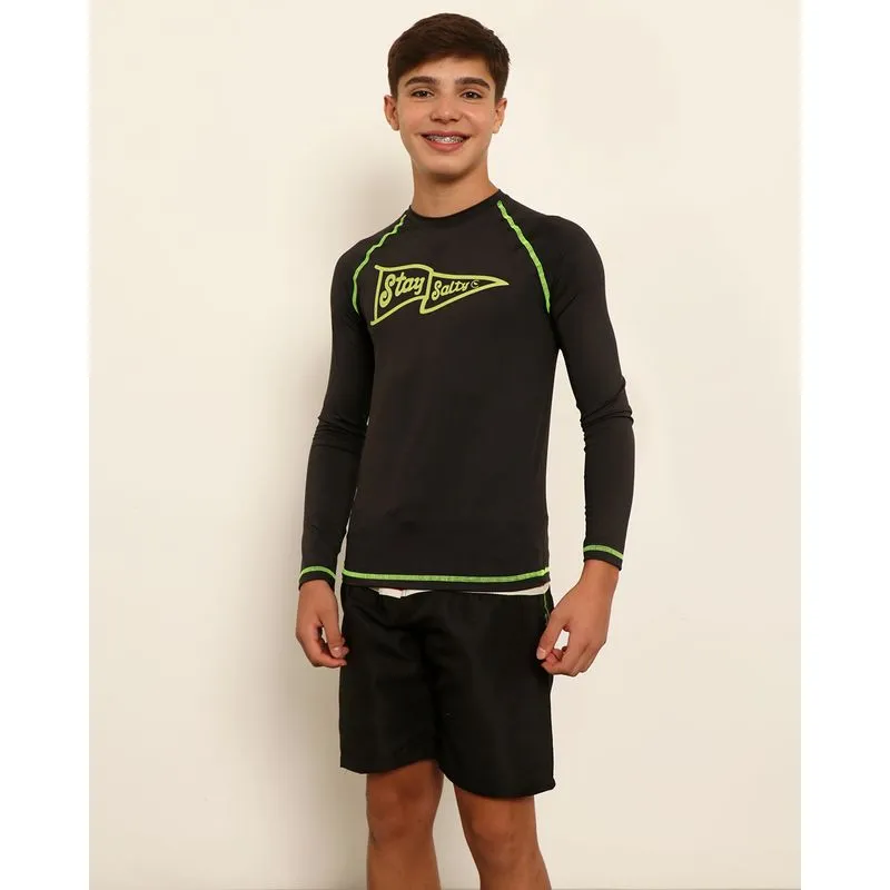 Camiseta Juvenil Proteção UV 50+ Manga Longa Raglan Preta 14