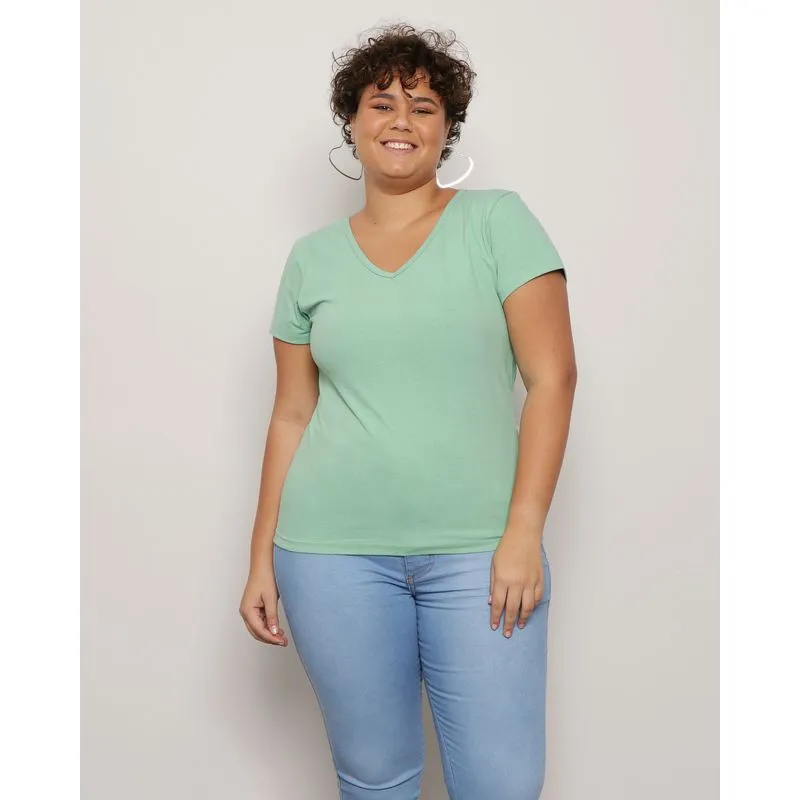 Blusa Plus Size Feminina Manga Curta Básica Verde G3