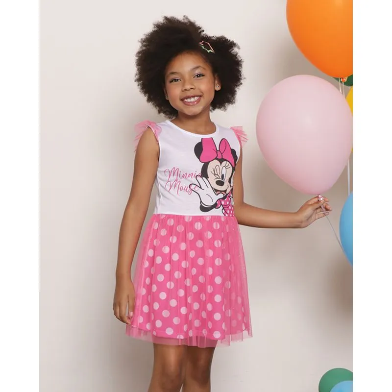 Camisola Infantil Curta Tule Com Glitter Minnie Rosa + Brinde Elástico Cabelo 4
