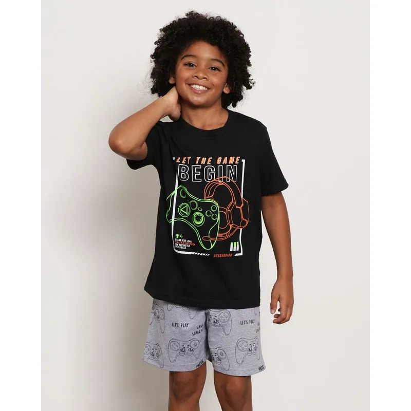 Pijama Infantil Curto Estampa Video Game Preto 4