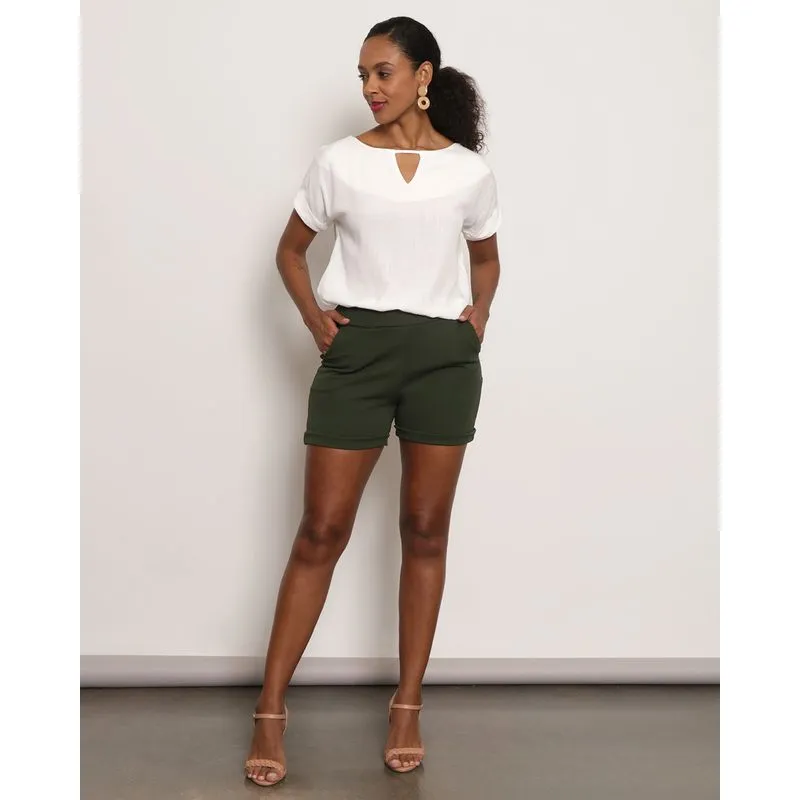Short Feminino Curto Barra Italiana Texturizado Verde M