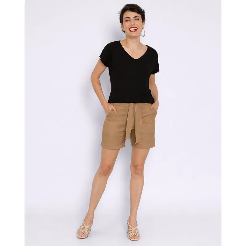 Short Feminino Bengaline Com Amarração Bege P