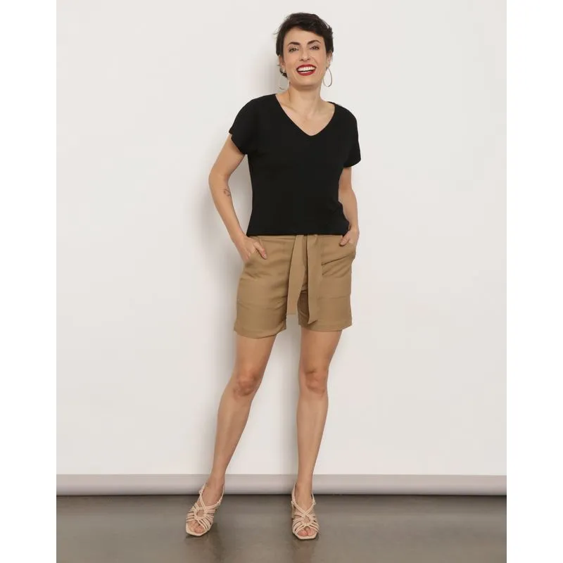 Short Feminino Bengaline Com Amarração Bege GG