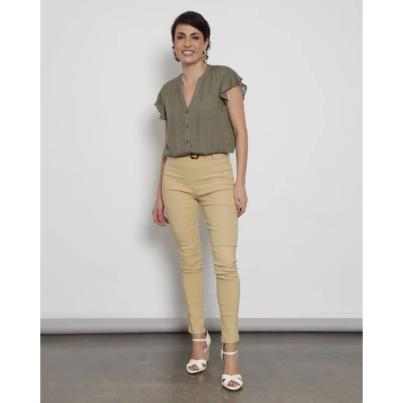 Calça Feminina Bengaline Com Cinto Bege Médio G