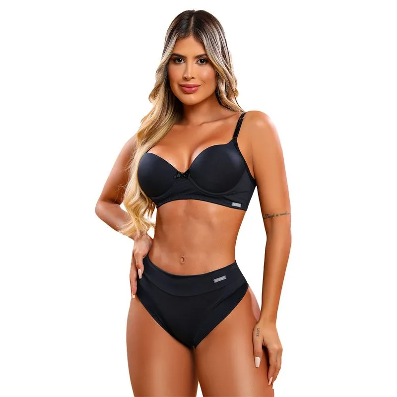 Conjunto Básico Slim com Bojo e Calcinha Tanga Cós Largo Linha Apaixonante Dy Girl Conjunto Básico com Bojo e Calcinha Cós Largo Dy Girl