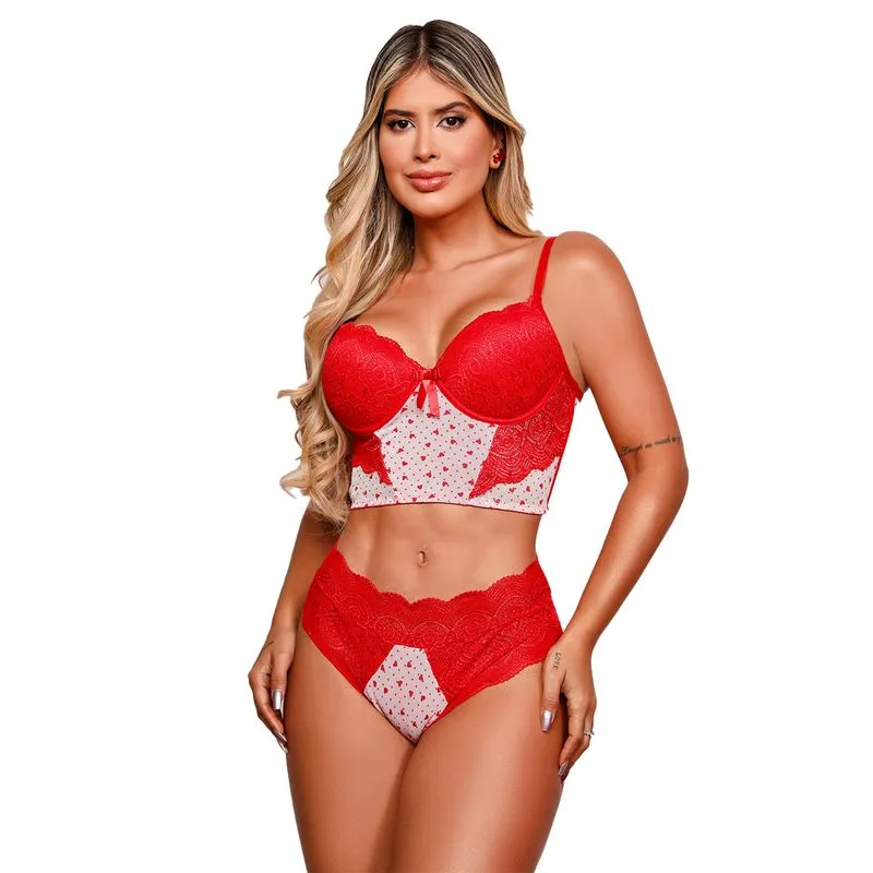 Conjunto Cropped Love com Detalhes em Renda Dy Girl