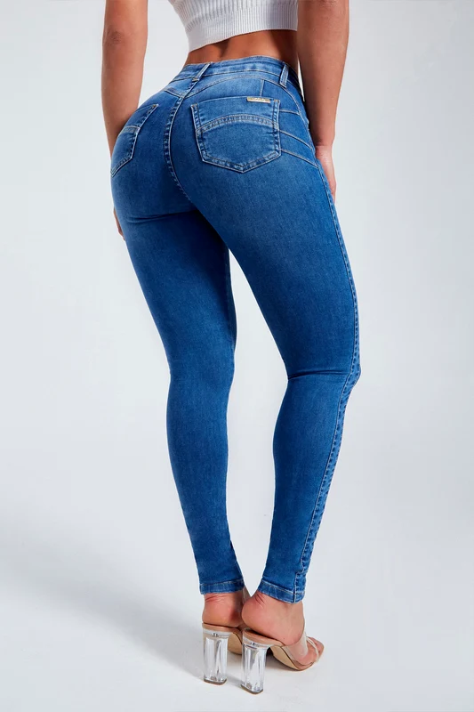 Calça Jeans Skinny Modeladora Sculpt Cintura Média Jeans Médio / 36 / Extra Comprido