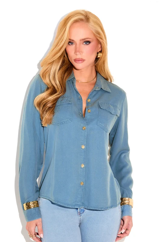 Camisa Feminina de Liocel Aura Azul Capri Azul Capri / G1