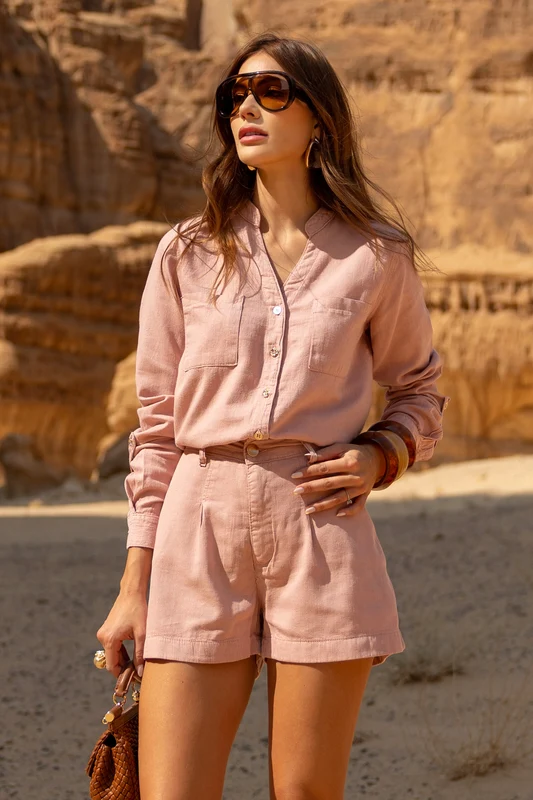 Shorts Alfaiataria de Linho Dunas Rosa Rosa / 44