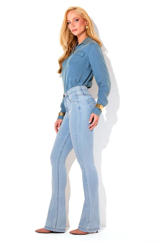Calça Jeans Boot Cut Modeladora Inesquecível Cintura Média Clara Jeans Claro / 42 / Regular