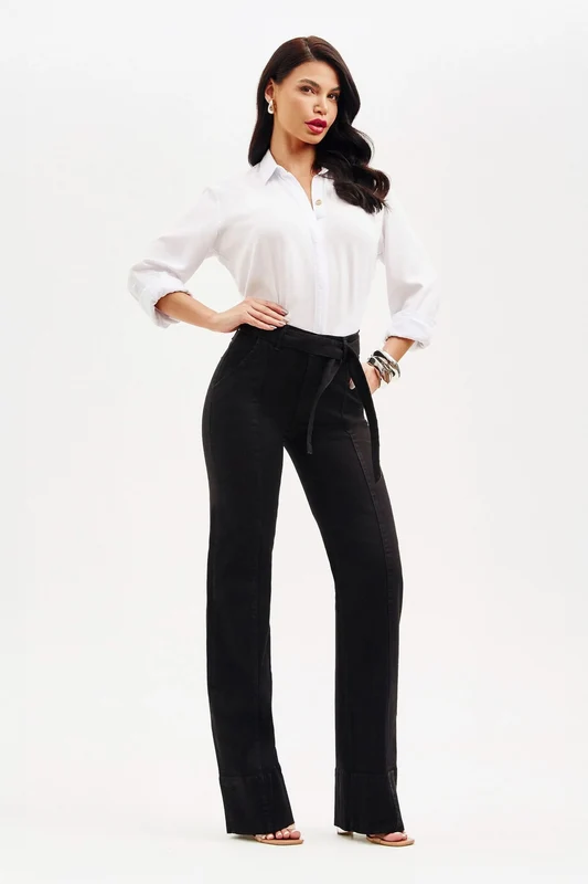 Calça Jeans Wide Leg Preta Soul Cintura Média Preto Intenso Preta / 38 / Extra Curto