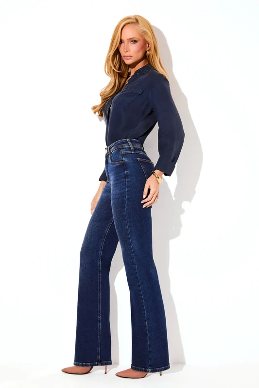 Calça Jeans Wide Leg Modeladora Essencial Cintura Média Jeans Escuro / 48 / Regular