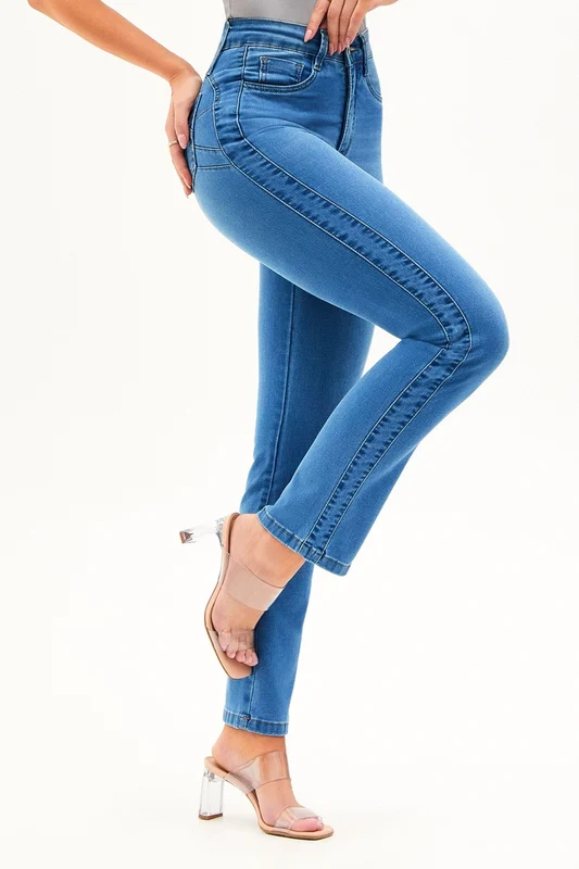 Calça Jeans Reta Sculpt Cintura Média Jeans Médio / 46 / Extra Curto