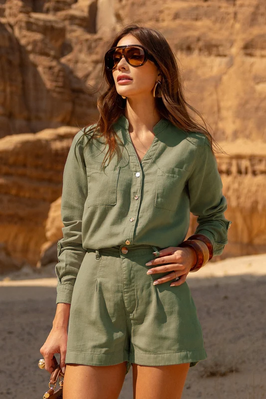 Shorts Alfaiataria de Linho Dunas Verde Militar Verde Militar / 36
