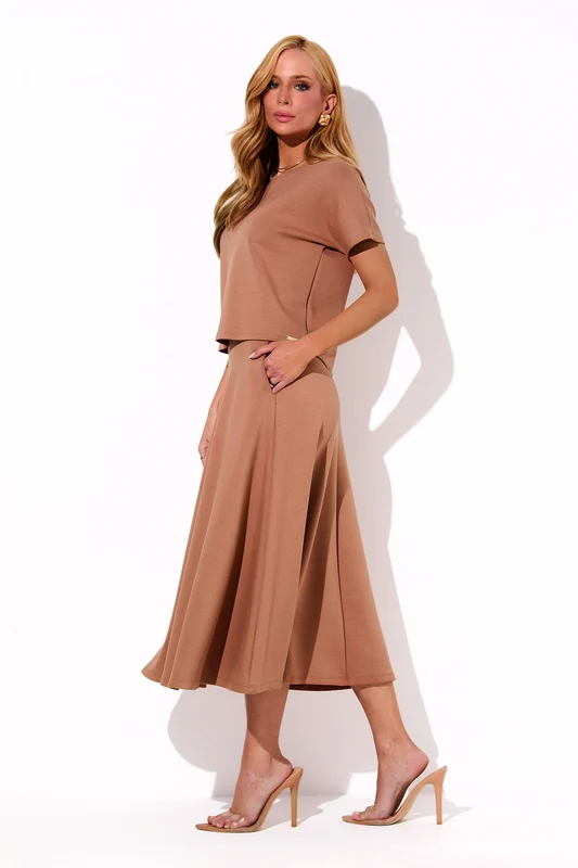 Saia Midi Evasê Comfort Office Mocha Mousse Mocca Musse / G1