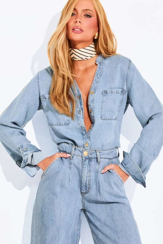 Camisa Feminina de Liocel Aura Jeans Claro Jeans Claro / P
