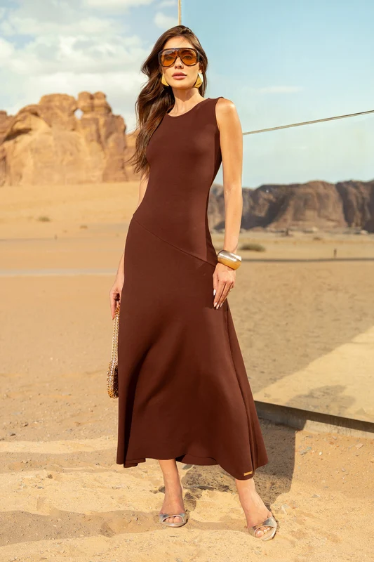 Vestido Longo Comfort Office Coffee Marrom / G1