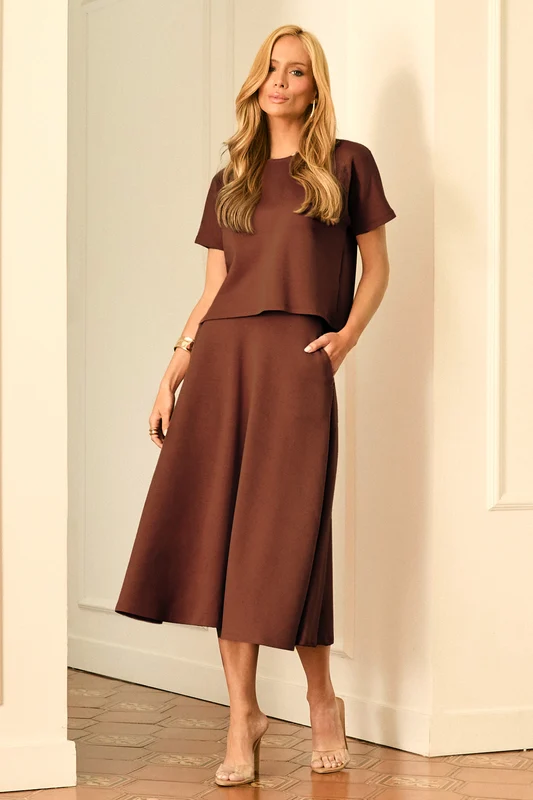 Saia Midi Evasê Comfort Office Coffee Marrom / GG