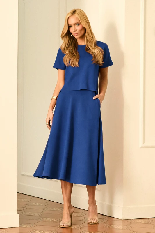 Saia Midi Evasê Comfort Office Azul Azul / P