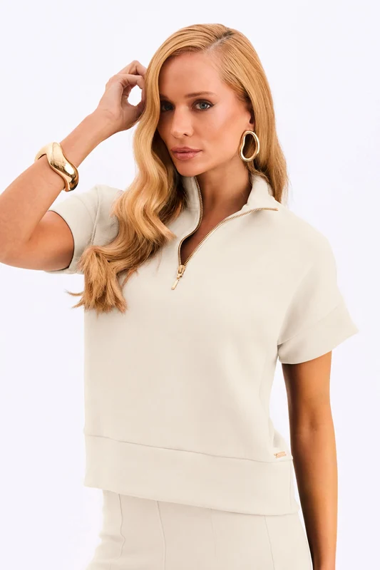 Blusa Estruturada com Zíper Comfort Office Nude Nude / GG