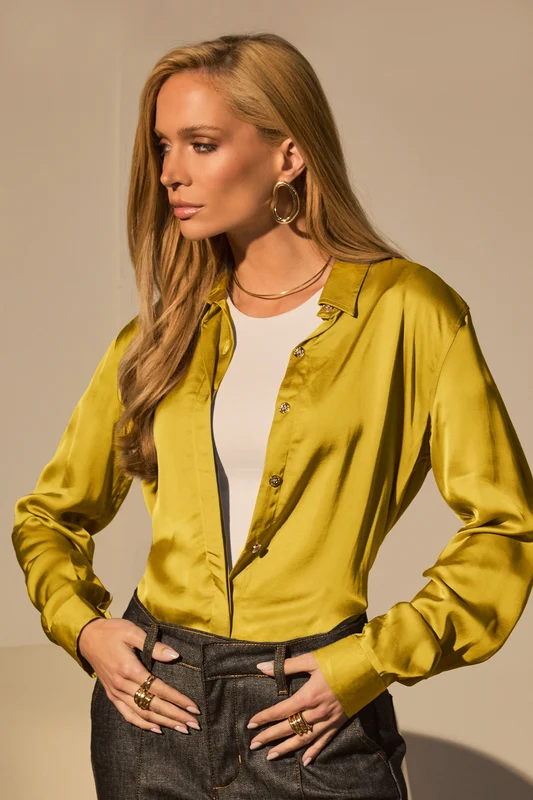 Camisa Feminina de Viscose Acetinada Essence Amarelo Cítrico Amarelo / P