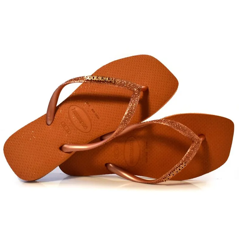 Chinelo Feminino Havaianas Slim Square Glitter Laranja 4148102 35/36