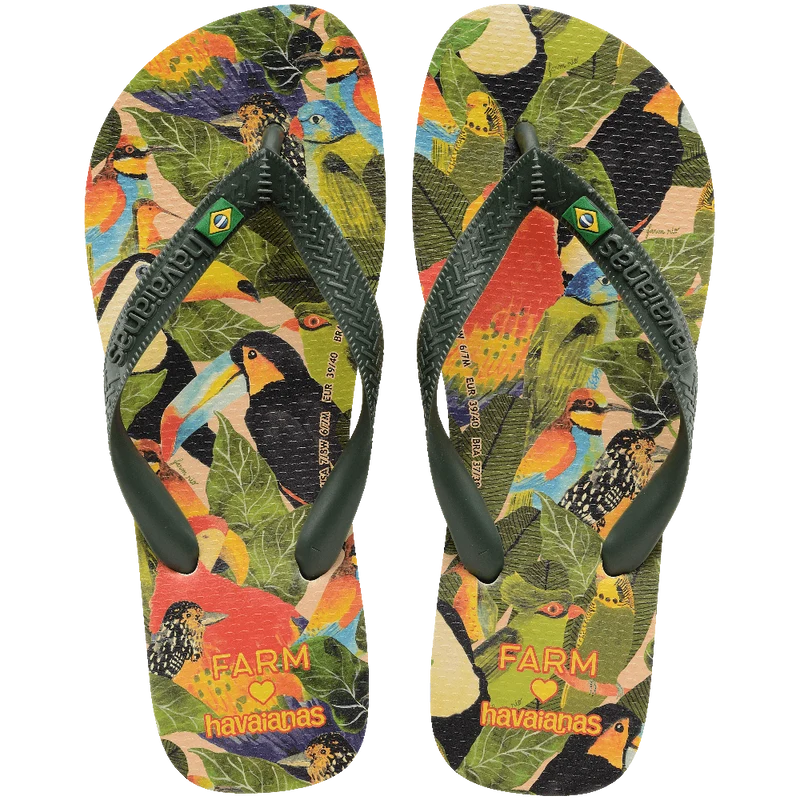 Chinelo Havaianas Farm Folhagens De Pássaros Verde Olive / 41/42