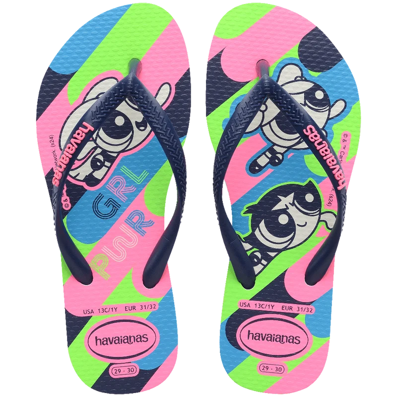 Chinelo Havaianas Infantil Slim Meninas Super Poderosas Azul / 25/26