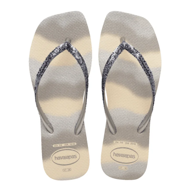 Chinelo Feminino Havaianas Slim Square Bege Rasteiro 37