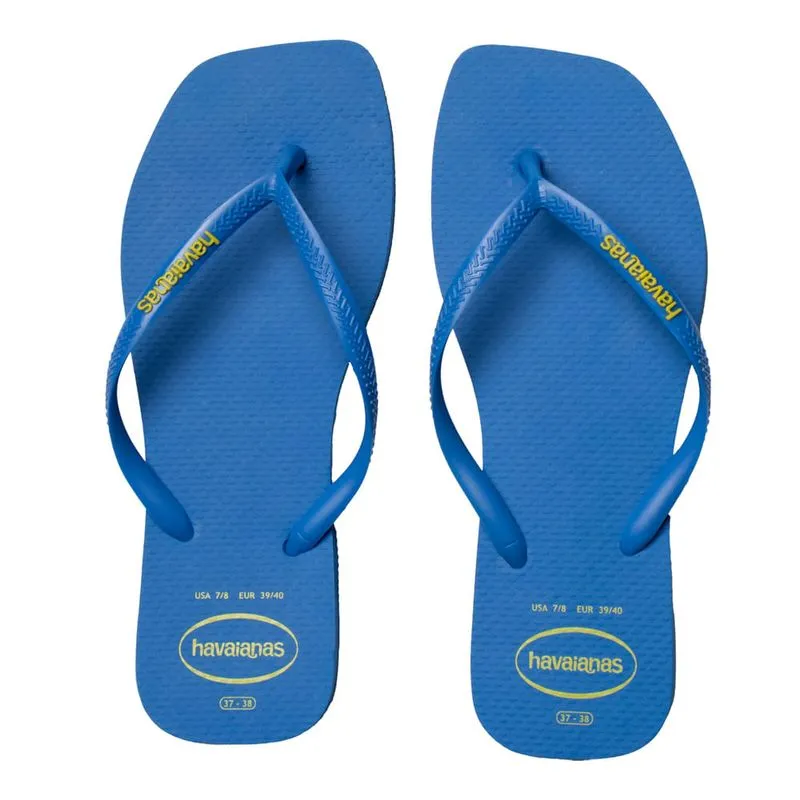 Chinelo Feminino Havaianas Slim Square Logo Bico Azul - 33