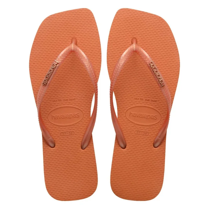 Chinelo Havaianas Slim Square Logo Metallic Feminino Laranja 33
