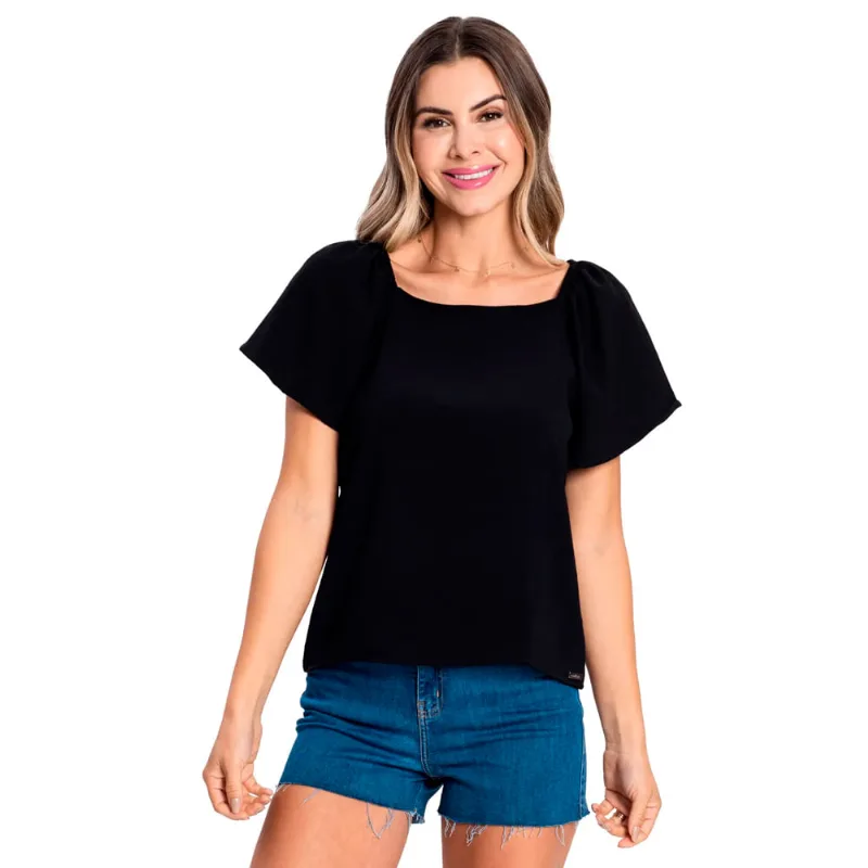 Blusa Feminina Rovitex de Manga Ampla com Elástico Preto - GG