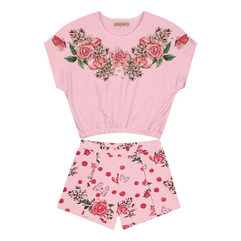 Conjunto Infantil Feminino Flores Trick Nick Rosa 8