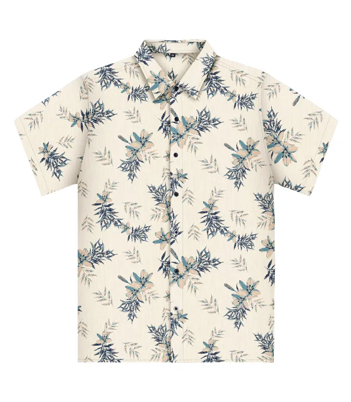 Camisa Masculina Florida Em Tricoline Diametro Bege M
