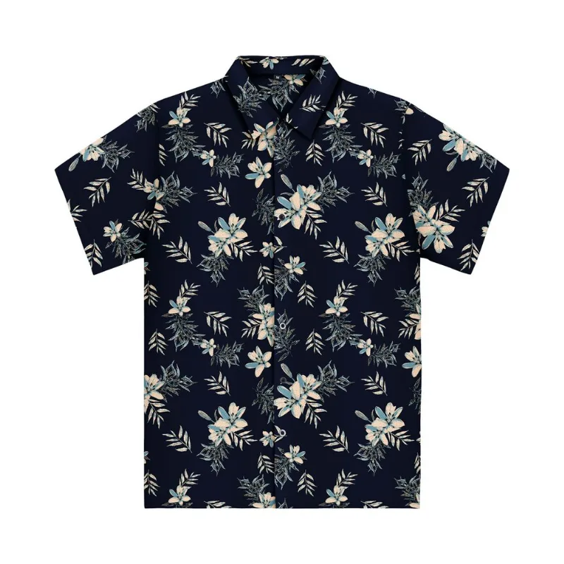 Camisa Masculina Florida Em Tricoline Diametro Azul M