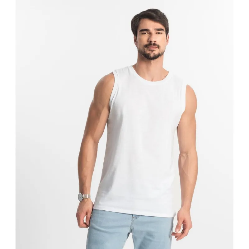 Regata Masculina Básica Meia Malha Diametro Branco M